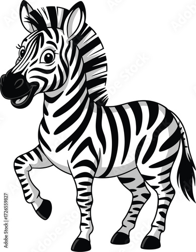 Cartoon zebra illustration with black and white stripes charming animal design