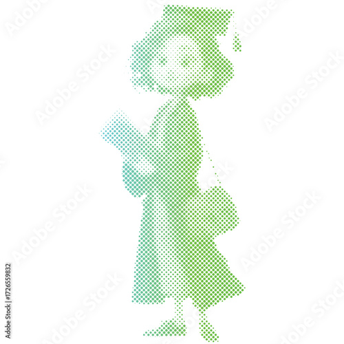 Halftone dots pattern gradient of a Student girl in graduation ceremony in gradient