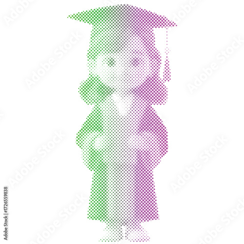 Halftone dots pattern gradient of a Student girl in graduation ceremony in gradient