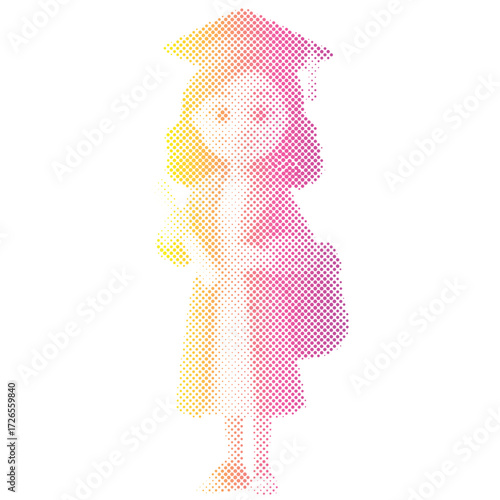 Halftone dots pattern gradient of a Student girl in graduation ceremony in gradient