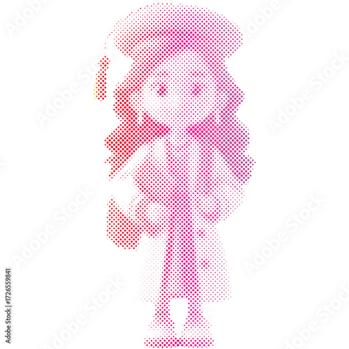 Halftone dots pattern gradient of a Student girl in graduation ceremony in gradient