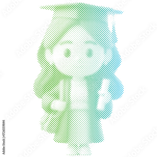 Halftone dots pattern gradient of a Student girl in graduation ceremony in gradient