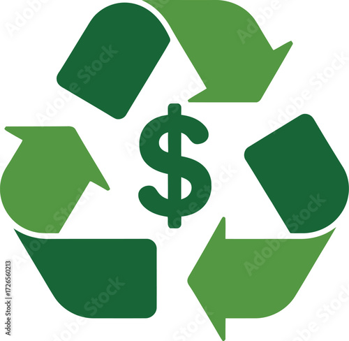 Green recycling symbol with a dollar sign at its center
