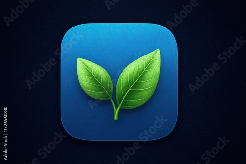 Modern digital iconography featuring stylized green leaves against an elegant blue background creating a serene and eco-friendly visual essence perfect for sustainable design themes and mobile