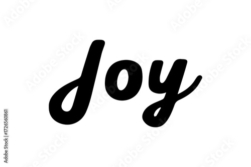 Stylish text showcasing word joy in playful, artistic font with bold curves