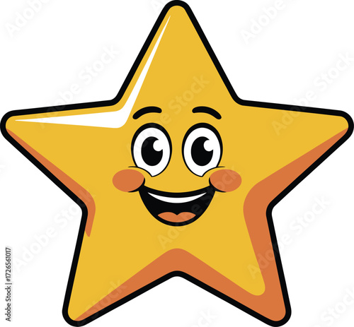 A cheerful yellow star with a smiling face and playful expression