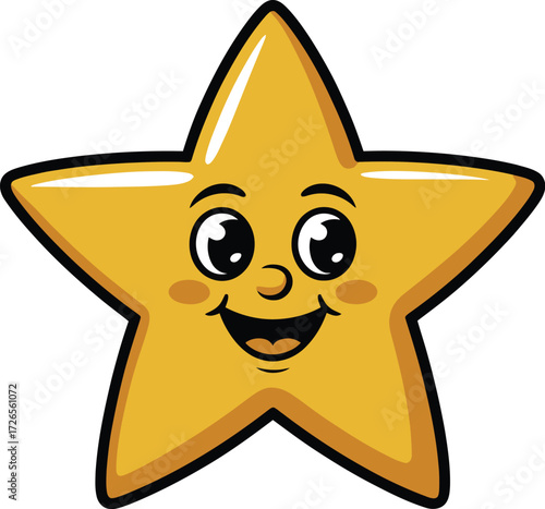 A cheerful yellow star with a smiling face and black outline