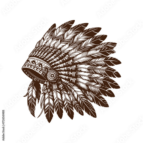 Traditional Native American Headdress — Intricate Feather War Bonnet Illustration