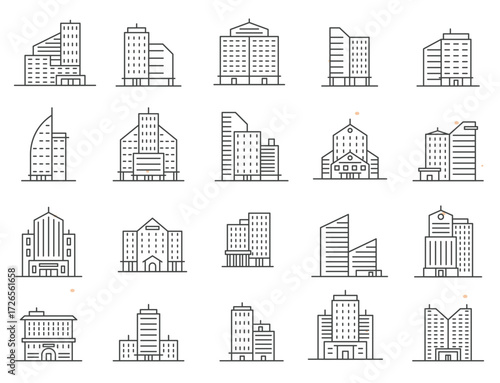 set of building icons, such as city, apartment, condominium, town