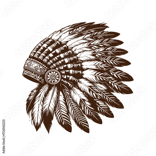Traditional Native American Headdress — Intricate Feather War Bonnet Illustration