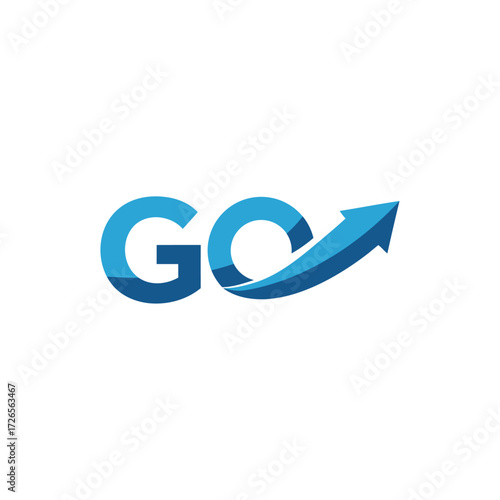 Bold Go logo featuring a blue curved arrow suggesting growth and progress. Ideal for branding, marketing, and business materials that emphasize momentum, success, and forward movement.