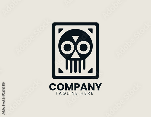 Vector logo skull inside square frame with geometric design in modern abstract style