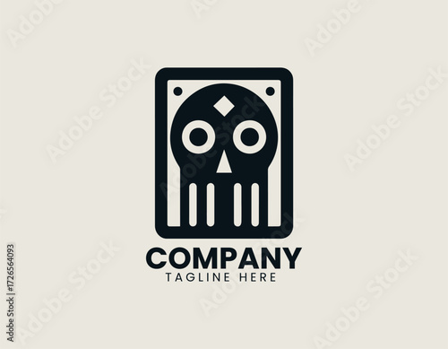 Vector logo skull inside square frame with geometric design in modern abstract style