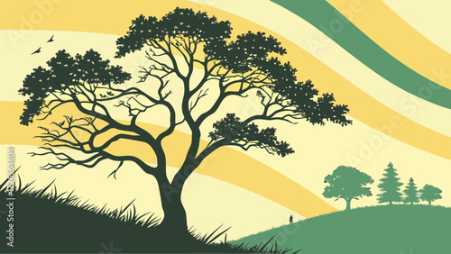 Dynamic Naturalism Branding Design with Black Mossy Shades and Canary Yellow Highlights in Retro Gradient