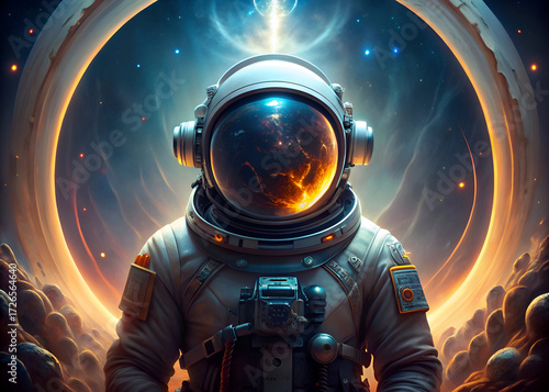 Wallpaper Mural Astronaut in Space. Cosmic Exploration and the Burning Earth Torontodigital.ca