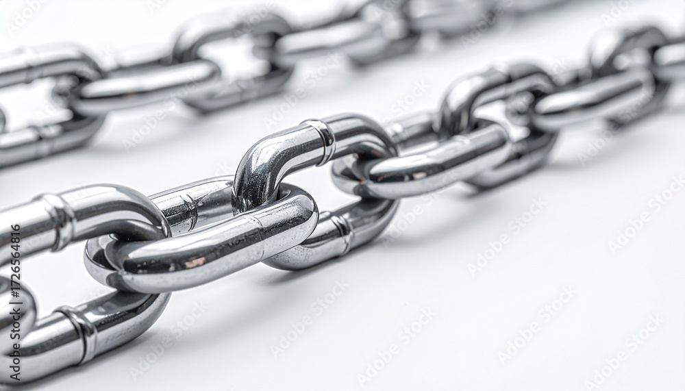 Fototapeta premium Close-up Shot of a Shiny Metal Chain Against a White Background Showing Interlocking Links