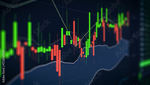Obraz na plátně Close Up Computer Display with Red and Green Candlestick Charts with Financial Stock Market Information