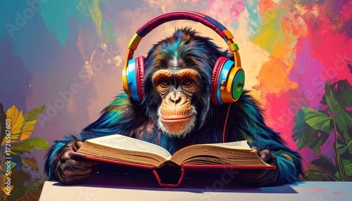 Colorful monkey reading