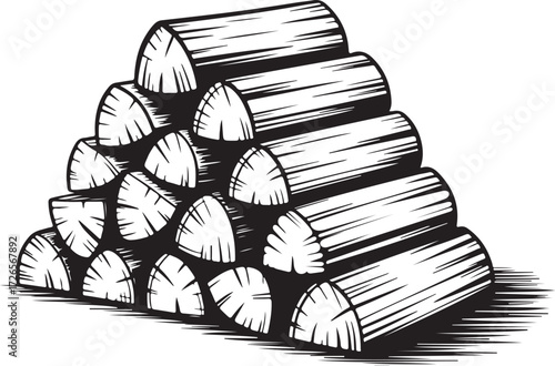 Pile of Cut Firewood Vector Illustration