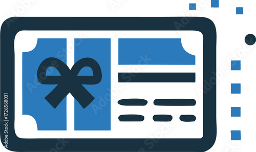 A stylish blue gift card icon shows a bow and abstract message
