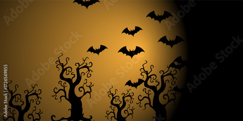 orange Halloween background with bat and full moon ornaments eps 10
