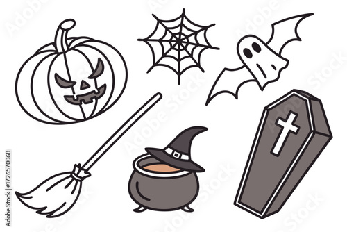 Halloween cartoon symbols set vector illustration