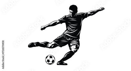 Vector illustration of vector art of soccer player kicking ball