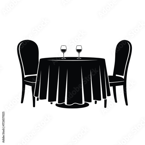 Vector illustration of vector art of romantic dinner table for two with wine glasses