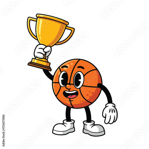 Vector illustration of vector art of cartoon basketball character holding a trophy
