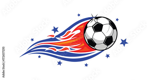 Vector illustration of vector art of soccer ball with flames and stars