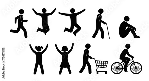 Diverse people figures depicting various activities and life stages in silhouette style