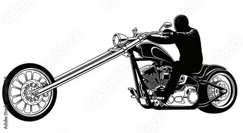 Silhouette vector illustration of a rider on a classic chopper motorcycle graphic design