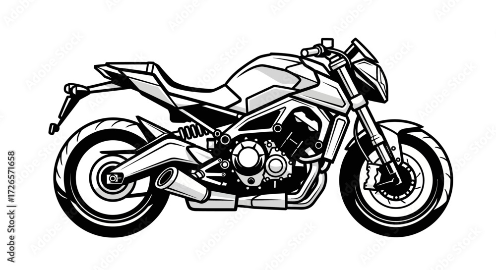 Fototapeta premium Detailed black and white illustration of a modern street motorcycle design for creative projects
