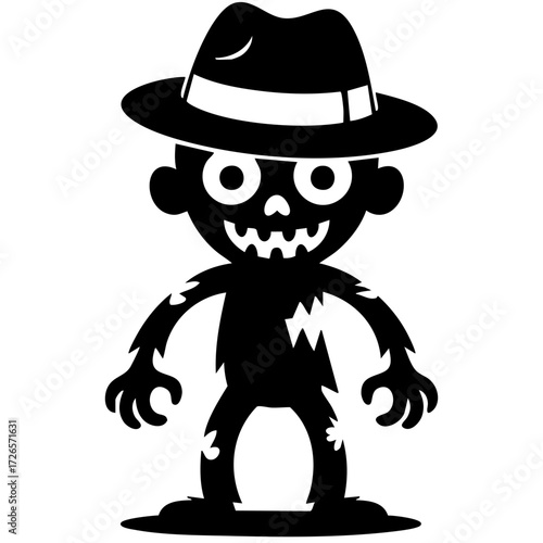 Cartoon  zombie character in a hat with spooky expression  