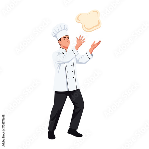 Vector illustration of vector art of chef tossing pizza dough in the air