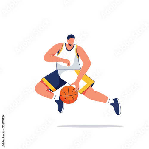 Vector illustration of vector art of basketball player dribbling
