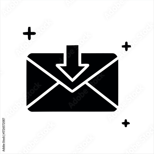 A simple black envelope mail icon representing email, messages, or contact. Ideal for standalone use in apps, websites, or print.