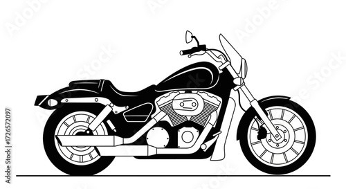 Black and white classic motorcycle outline illustration in vector format drawing