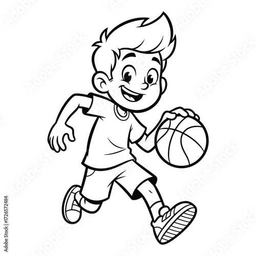 Vector illustration of vector art of cartoon boy dribbling a basketball