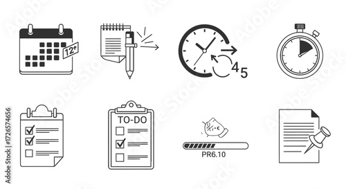 Effective Time Management and Productivity Icons Set for Business Success and Planning
