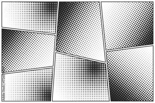 Cartoon comic backgrounds set. Comics book black and white poster with halftone elements. Retro Pop Art style. Vector illustration