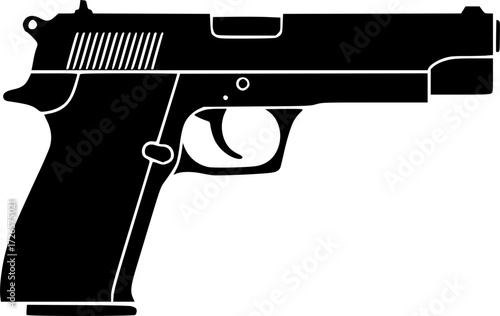 black handgun silhouette, flat vector illustration