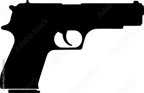 black handgun silhouette, flat vector illustration