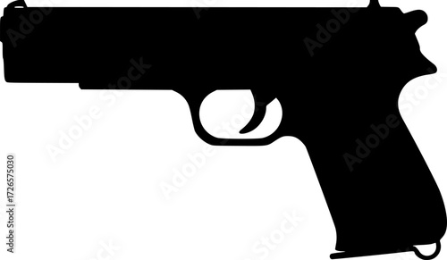 black handgun silhouette, flat vector illustration
