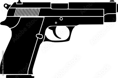 black handgun silhouette, flat vector illustration