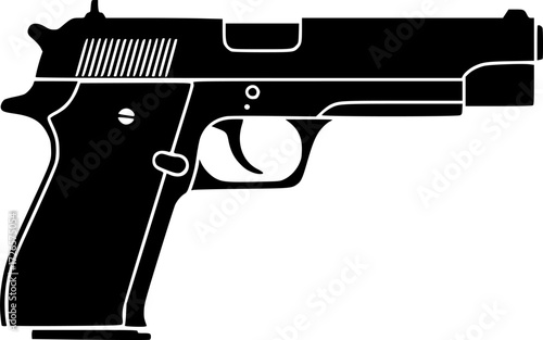 black handgun silhouette, flat vector illustration