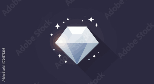 A clean flat design illustration of a stylized crystal or diamond icon, radiating subtle sparkles and a gentle glow, representing quality, luxury, or clarity. 