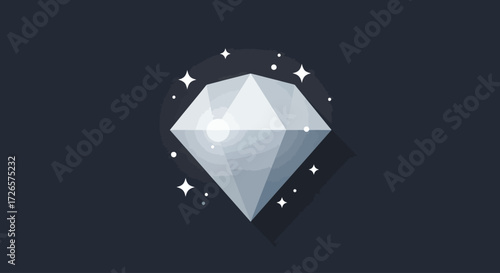 A clean flat design illustration of a stylized crystal or diamond icon, radiating subtle sparkles and a gentle glow, representing quality, luxury, or clarity. 