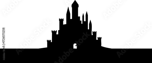 Foto Majestic silhouette of a grand castle with towering spires and fortified walls e