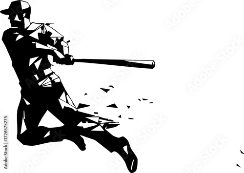 Tablou pe pânză Dynamic baseball player mid-swing exploding with energy, capturing the thrill and power of the game in a modern, abstract style